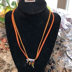 Leather necklace tan n 🍊two enhancers